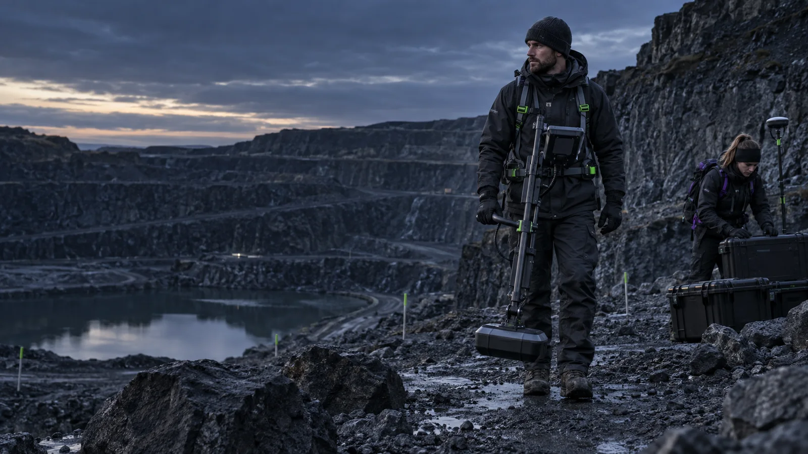Professional 3D ground scanner and deep seeking metal detector survey in basalt terrain