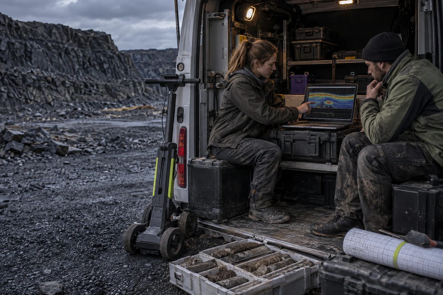 Professional 3D ground scanner data review and deep metal detector system assessment at a basalt survey site